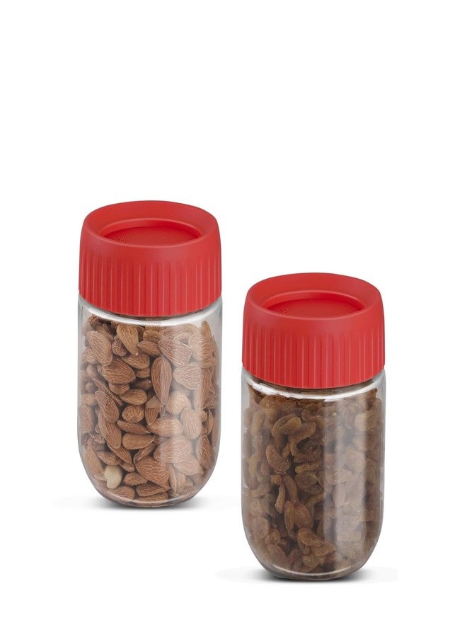 جايبي بلس مجموعة برطمانات وحاويات مطبخ بلاستيكية شفافة من جاي بي بلس، مثالية لتخزين المؤن والوجبات الخفيفة والتوابل والمخللات والفواكه المجففة. غطاء محكم الإغلاق وقابل للتكديس. سعة 750 مل، طقم من قطعتين، لون أحمر. - Image 1